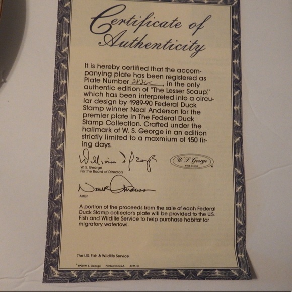 WS George china collectable from the The Federal Duck Stamp Plate Collection - Picture 3 of 3